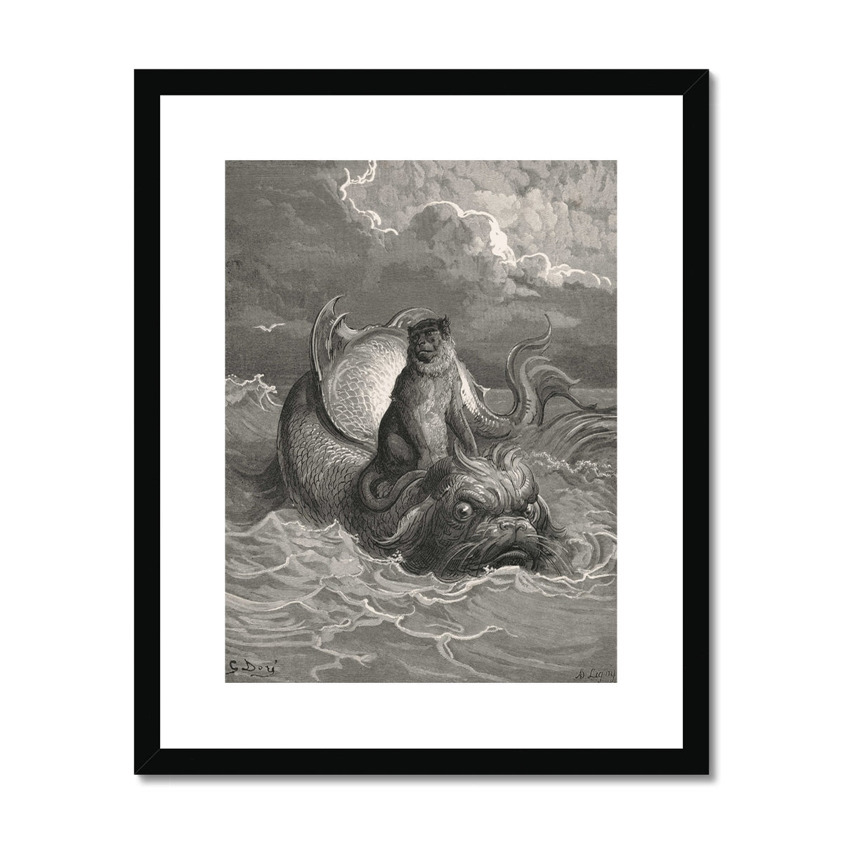 The Monkey and The Dolphin by Gustave Doré | Buy Framed Prints