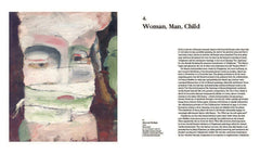 Interior spread with a close-up painted face and commentary — Surrealism of Angst: Emmy Bridgwater.