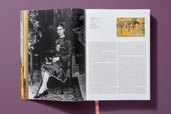 Interior spread with a black-and-white portrait photograph and colour artwork — Frida Kahlo.
