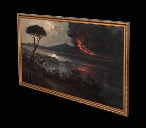 Mount Vesuvius Erupting At Night The Bay Of Naples | Italian School | 19th Century