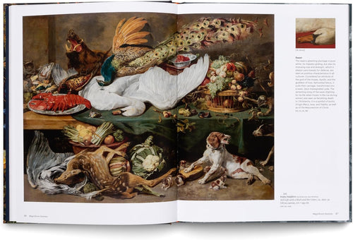 Interior spread featuring a still life of birds, game and foliage — Still Life: Timeless Beauty.