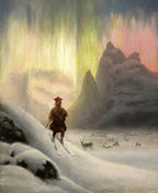 Sami on Skis with Northern Lights | Frants Diderik Bøe | 1885
