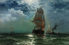Schiffe segeln bei Nacht | Edward Moran | 19. Jahrhundert