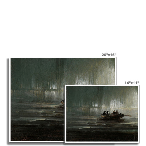 Nordlichter über vier Männern in einem Ruderboot | Peder Balke | 19. Jahrhundert