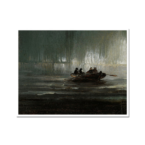 Nordlichter über vier Männern in einem Ruderboot | Peder Balke | 19. Jahrhundert