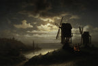 Nächtliche Landschaft mit Windmühlen | Józef Marszewski | 1864