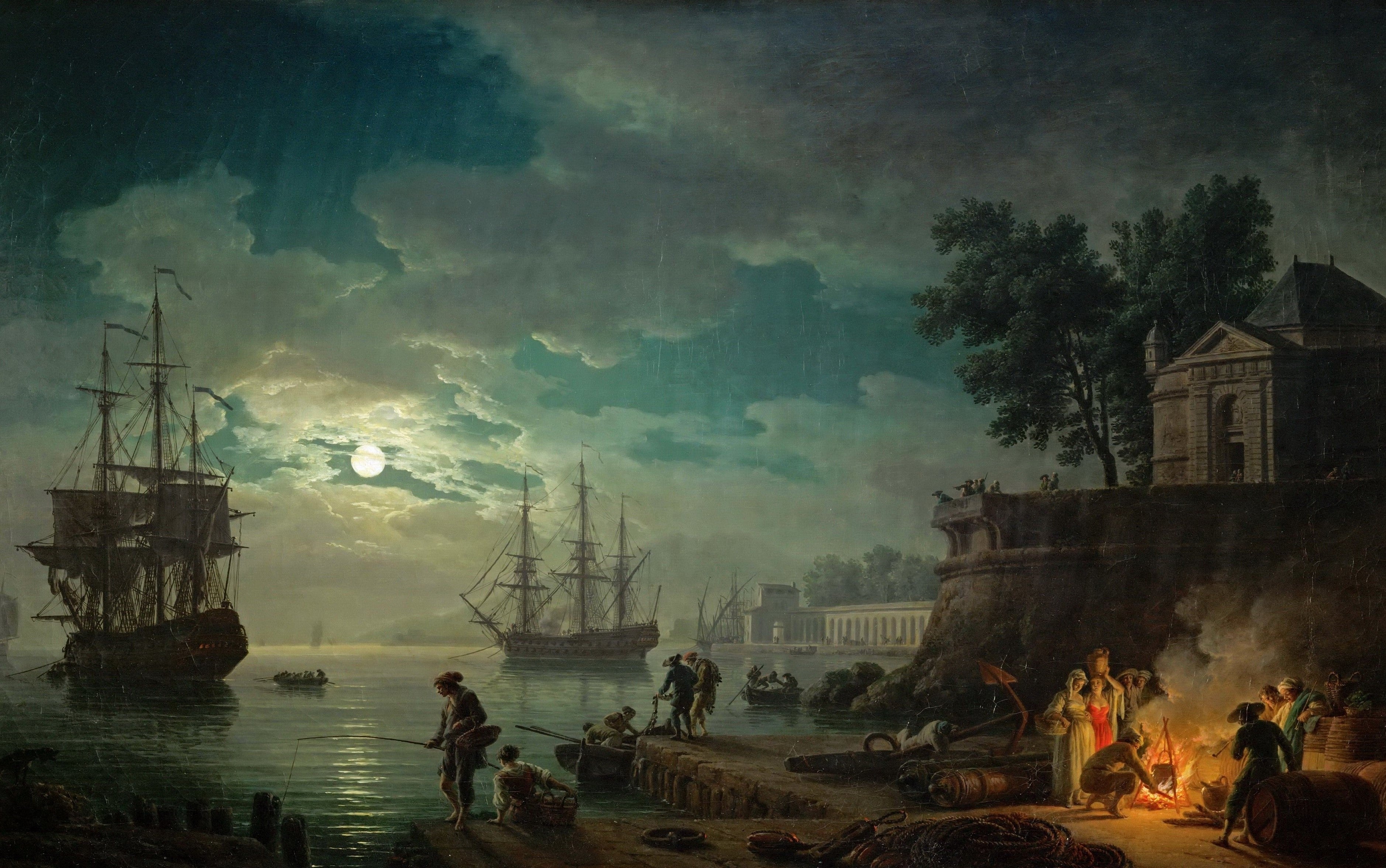 Seaport by Moonlight by Claude Joseph Vernet | Buy Fine Art Prints