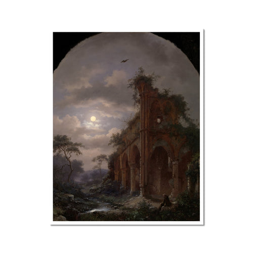 Meditierender Mönch bei einer Ruine im Mondlicht | Frederik Marinus Kruseman | 1862