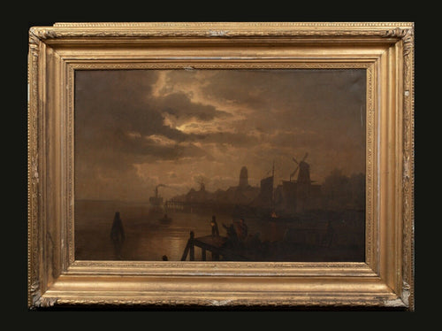 Original Dutch Moonlit Landscape Painting Felix Kreutzer