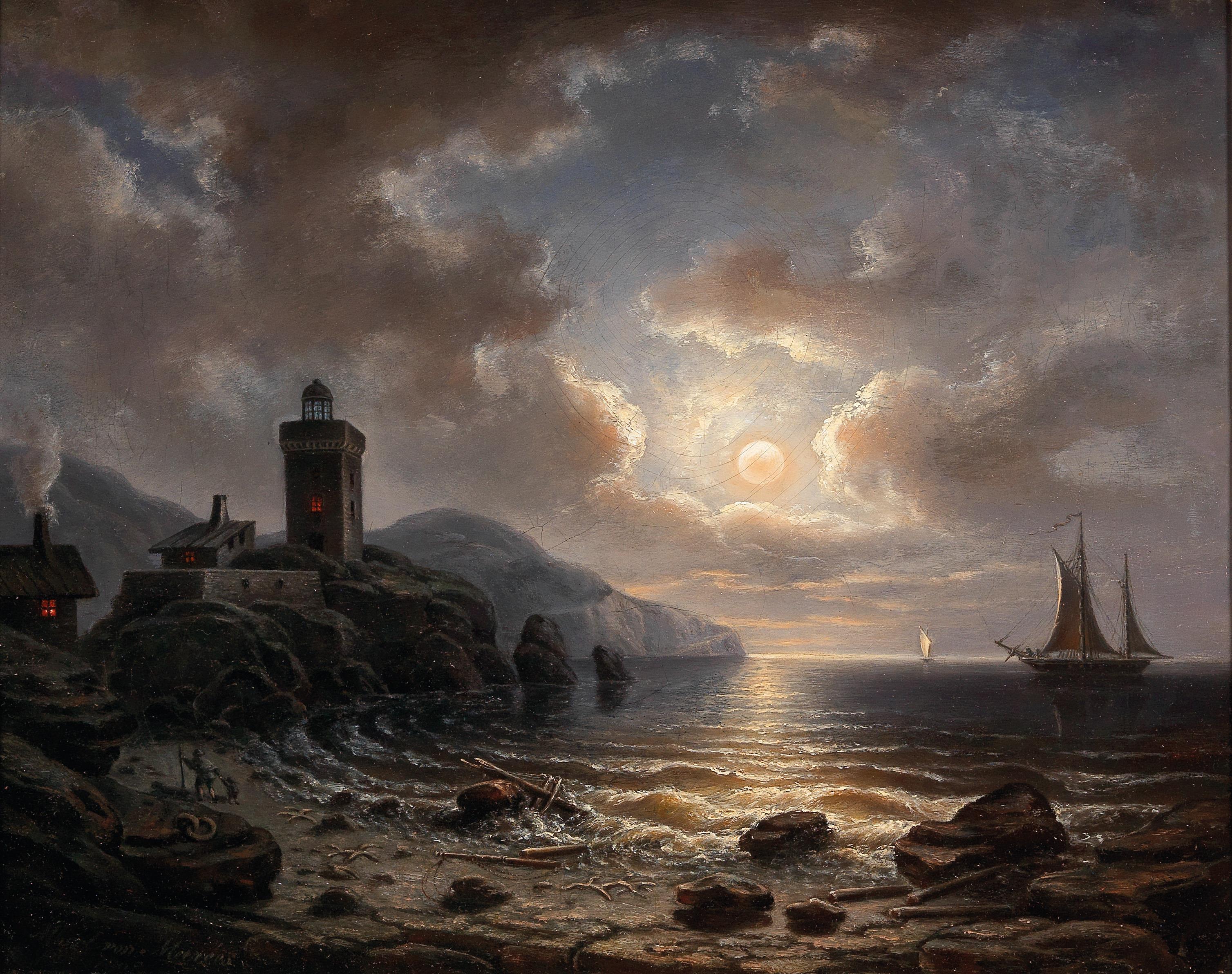 Coast at Night with Lighthouse by Albert de Marees | 1Buy