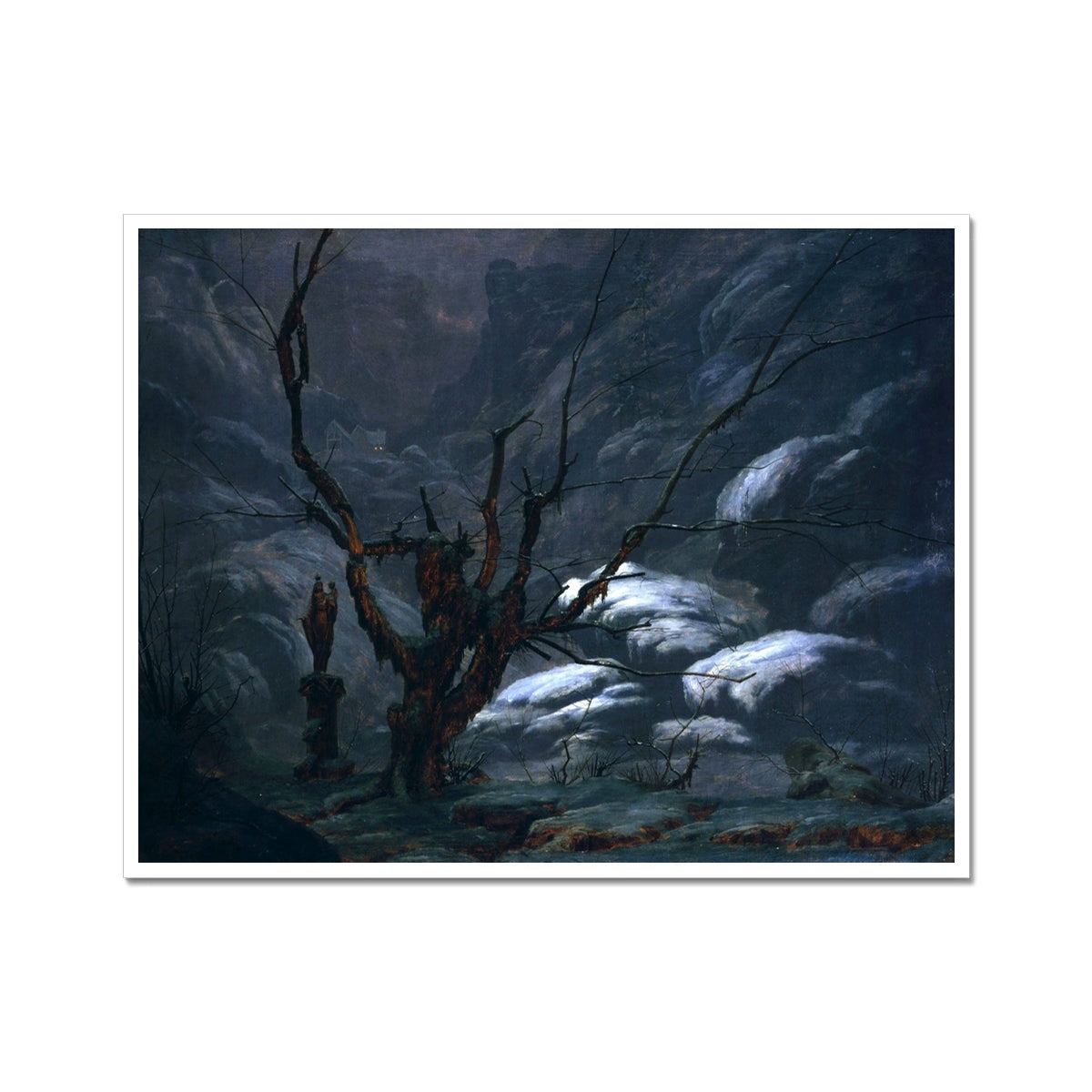 絵画 Winter Mountains Cottage Nestled in Snow-Capped Mountains Original Oil Painting