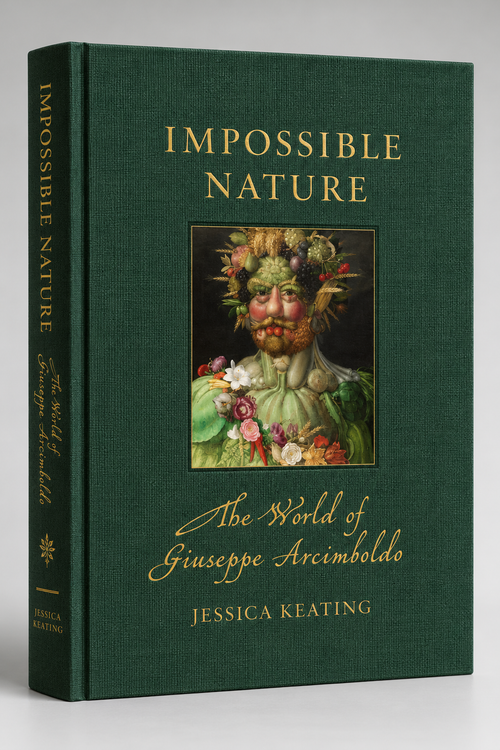 Green front cover featuring one of Arcimboldo’s composite heads — Impossible Nature: The World of Giuseppe Arcimboldo.