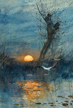 Sunset Over the Pond with Storks | Maurice Hagemans | 19th Century