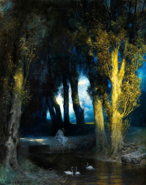 Pond with Swans at Dusk | Ferdinand Keller | 1899