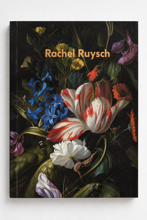 Front cover featuring an abundant floral still life against a dark ground — Rachel Ruysch: Nature into Art.