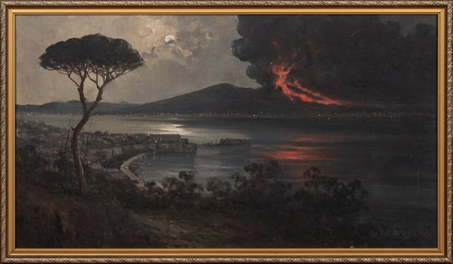 Mount Vesuvius Erupting At Night The Bay Of Naples | Italian School | 19th Century
