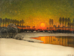 Snowy Landscape With a Sunset | Evariste Gustave De Buck | 20th Century