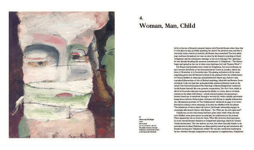 Interior spread with a close-up painted face and commentary — Surrealism of Angst: Emmy Bridgwater.