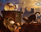 Cats on Roof at Full Moon | Fedor Flinzer | 19th Century