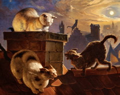 Cats on Roof at Full Moon | Fedor Flinzer | 19th Century