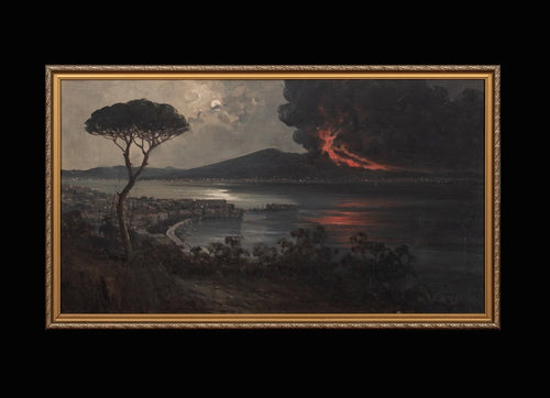 Mount Vesuvius Erupting At Night The Bay Of Naples | Italian School | 19th Century