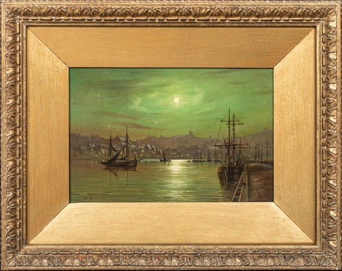 Moonlit Whitby Harbour | Louis Hubbard Grimshaw | 19th Century