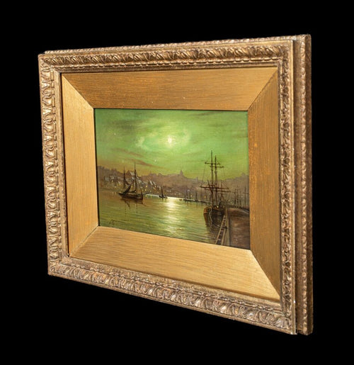 Moonlit Whitby Harbour | Louis Hubbard Grimshaw | 19th Century