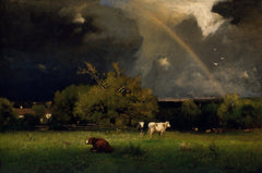 Landscape With Cows and Rainbow Painting by George Inness Art Print