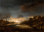 River Landscape at Sunset | Aart van der Neer | 1650