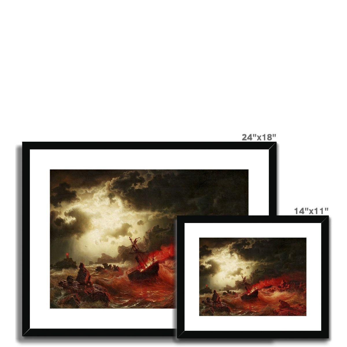 Ocean at Night with Burning Ship by Marcus Larson | Buy Framed