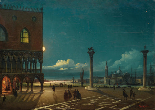 Piazza San Marco by Moonlight, Venice | Giovanni Grubacs | 20th Century