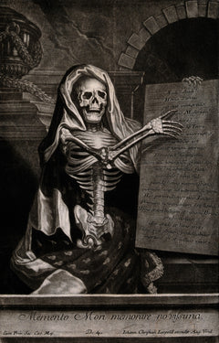 A Skeleton Holding an Inscribed Plaque | 18th Century
