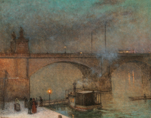 Prague, steamer on the Vltava before the Palacky Bridge |  Jakub Schikaneder | c.1915