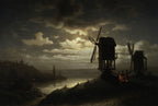 Nocturnal Landscape with Windmills | Józef Marszewski | 1864