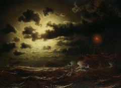 Stormy Sea at Lighthouse | Marcus Larson | 1859