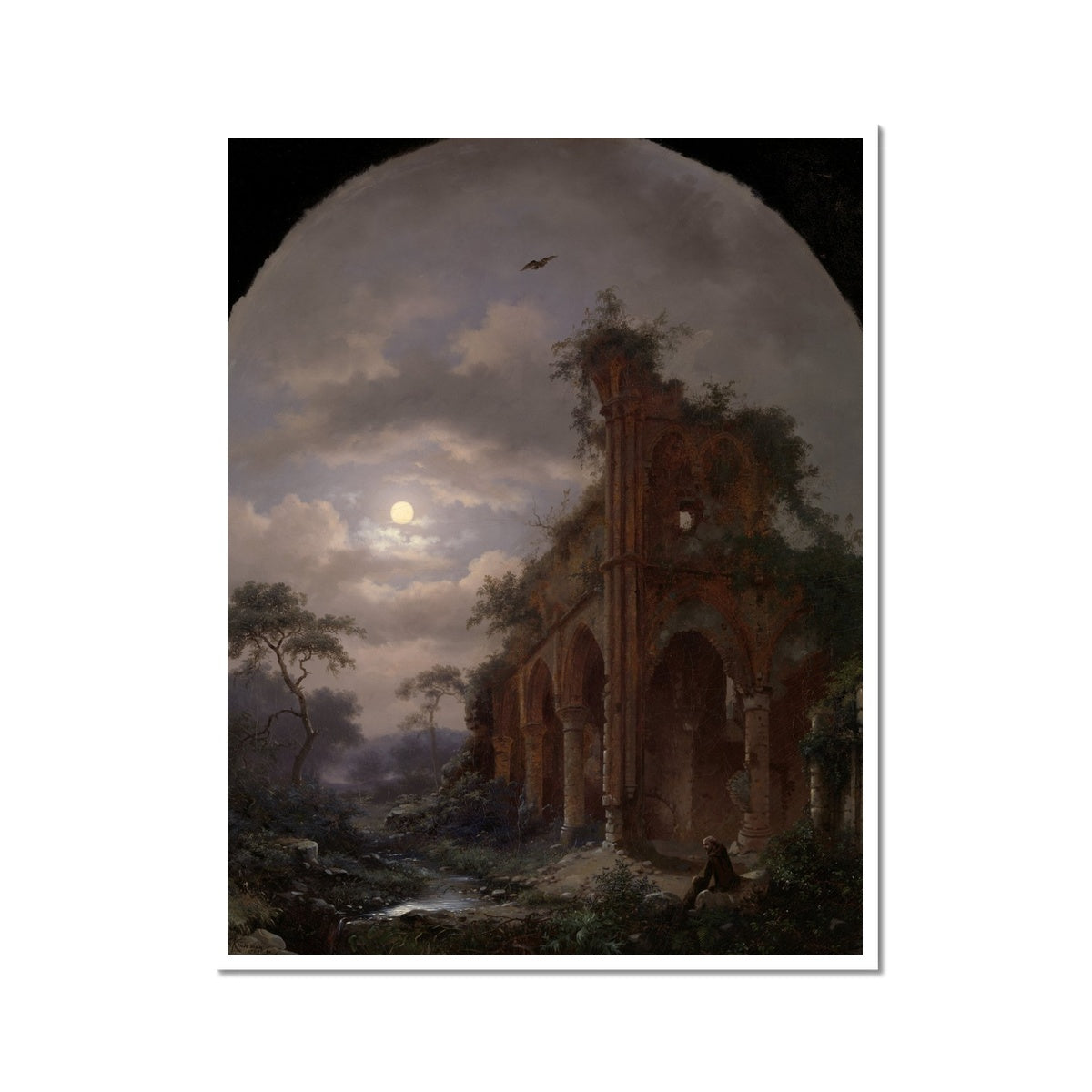 Monk Meditating near a Ruin by Moonlight | Buy Fine Art Prints