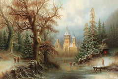 Winter Ice Skaters By Castle Albert Bredow Paintings Art Print