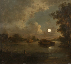 English Moonlit River Landscape & Boat | Sebastian Pether | 19th Century