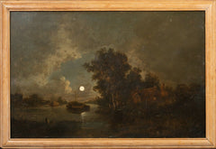 English Moonlit River Landscape & Boat | Sebastian Pether | 19th Century