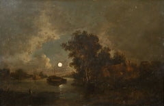 English Moonlit River Landscape & Boat | Sebastian Pether | 19th Century